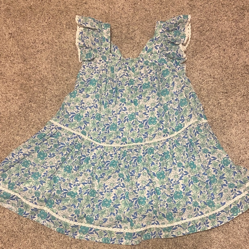 Sigrid Olsen Girls Floral Tiered Dress Lace Trim Flutter Sleeve Size 8 Cottage